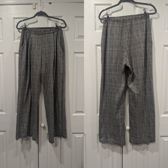 Work lounge pants black grey red houndstooth plaid wide leg XL with functionnal - Picture 1 of 3